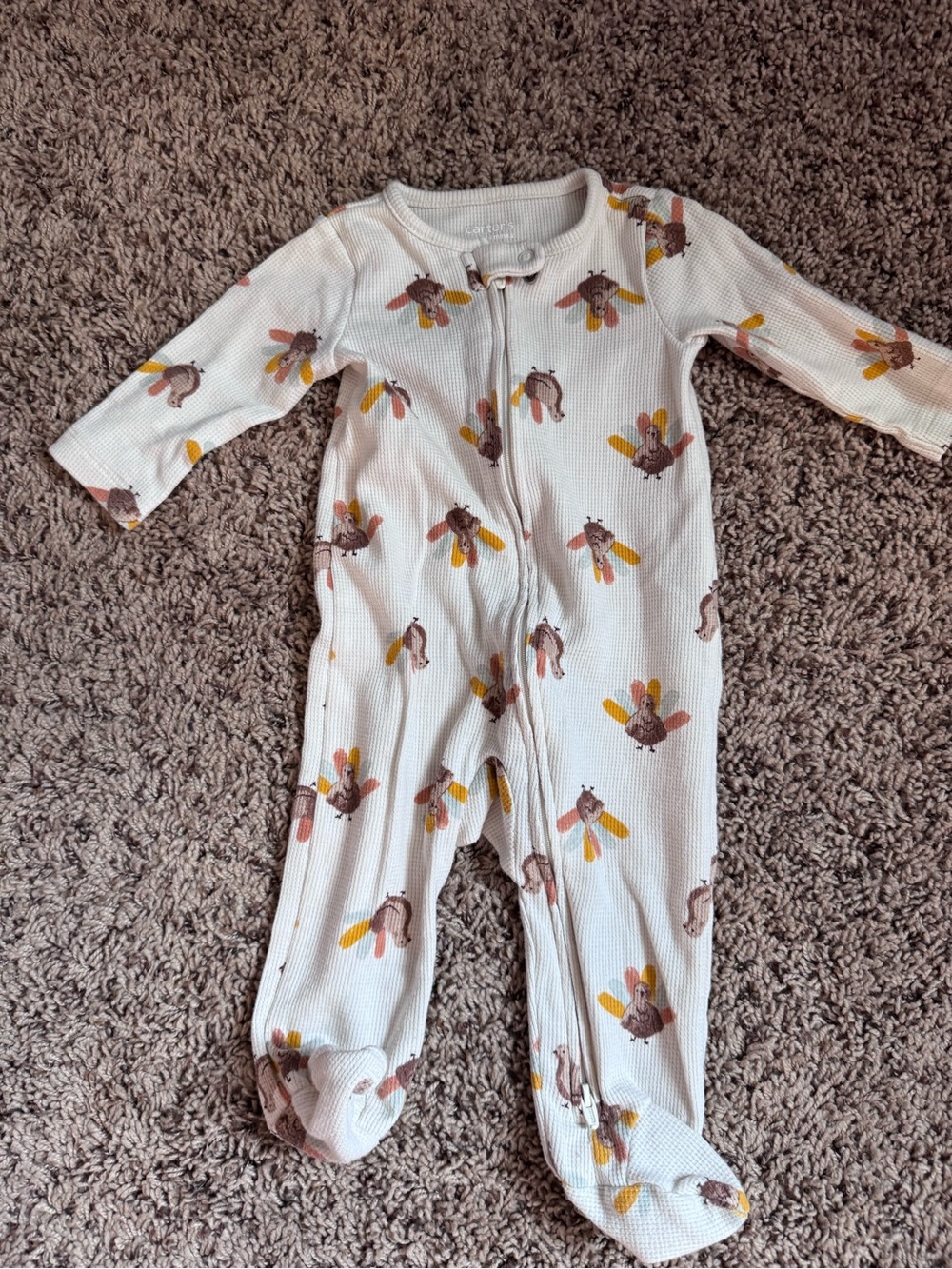 Carter's White Footed One-Piece with Turkey Print